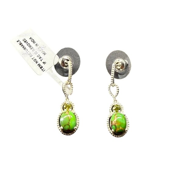 STS 925 Sterling Green Turquoise Dangle Drop Earrings - Picture 2 of 6